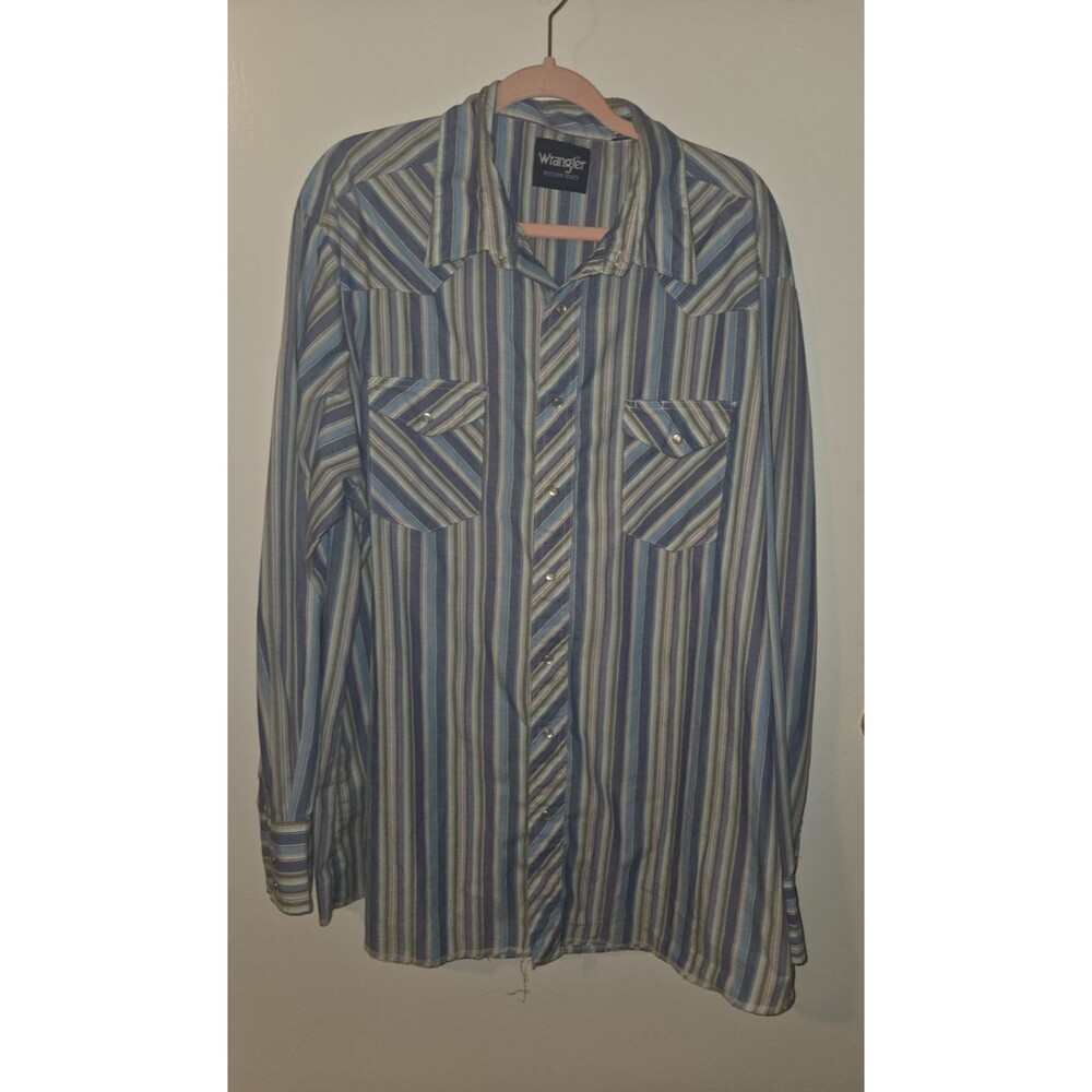 Wrangler Mens 2XLT Striped Button Down Shirt Cotton Stretch Long Sleeve Western